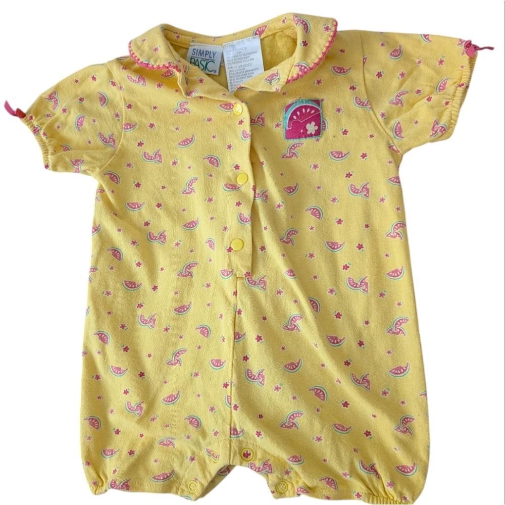 Infant Girls Vintage Simply Basic Yellow‎ & Pink Watermelon Print Romper